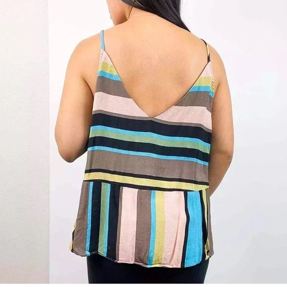 NWT Zara Colorful Striped Wrap Peplum Cami Tank Top Blouse XS V-Neck Open Back - Picture 6 of 13